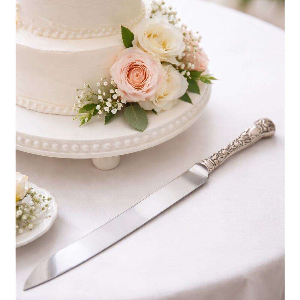 Vintage Alvin Bridal Rose 1903 Sterling Silver Brides Cake Bread Knife 13”